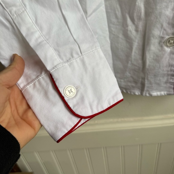 Petite Plume Twill Pajama Top Size Medium White Red Piping - Picture 6 of 8